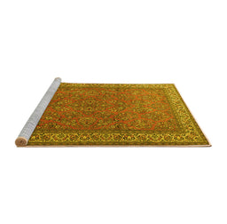 Sideview of Machine Washable Persian Yellow Traditional Rug, wshtr1646yw