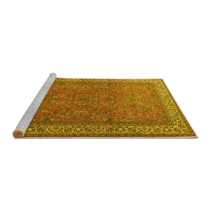 Sideview of Machine Washable Persian Yellow Traditional Rug, wshtr1646yw