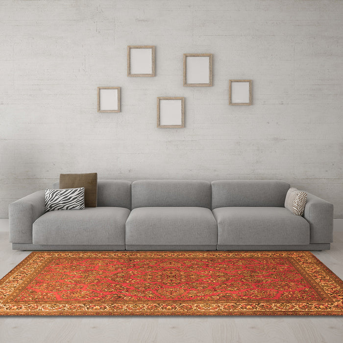 Machine Washable Persian Orange Traditional Area Rugs in a Living Room, wshtr1646org