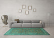 Machine Washable Persian Turquoise Traditional Area Rugs in a Living Room,, wshtr1646turq