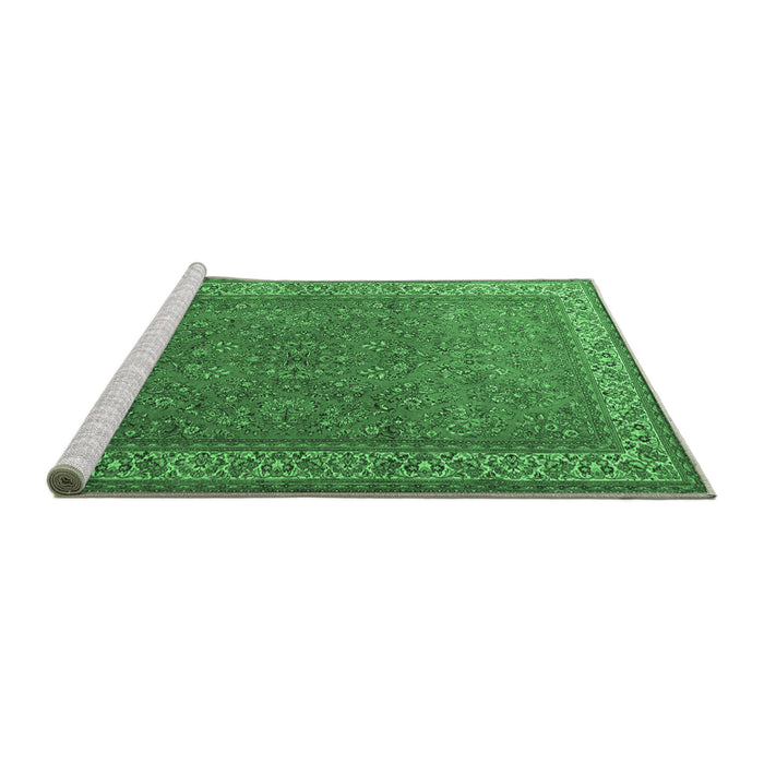 Sideview of Machine Washable Persian Emerald Green Traditional Area Rugs, wshtr1646emgrn