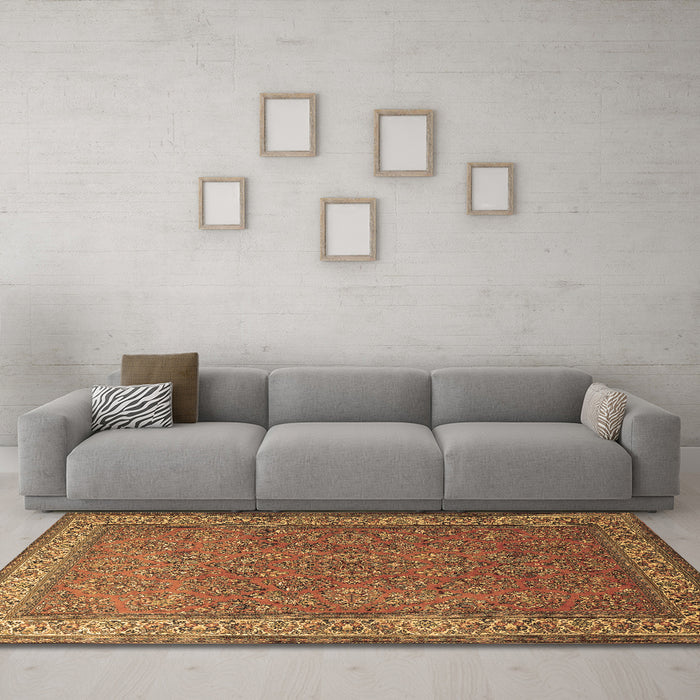 Machine Washable Persian Brown Traditional Rug in a Living Room,, wshtr1646brn