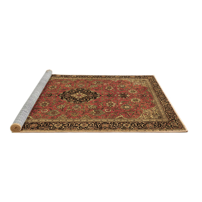Sideview of Machine Washable Medallion Brown Traditional Rug, wshtr1647brn