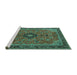 Sideview of Machine Washable Medallion Turquoise Traditional Area Rugs, wshtr1647turq