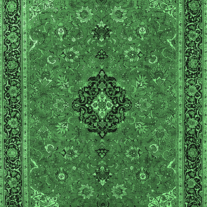 Machine Washable Medallion Emerald Green Traditional Area Rugs, wshtr1647emgrn
