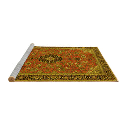 Sideview of Machine Washable Medallion Yellow Traditional Rug, wshtr1647yw