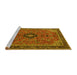 Sideview of Machine Washable Medallion Yellow Traditional Rug, wshtr1647yw