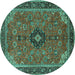 Round Machine Washable Medallion Turquoise Traditional Area Rugs, wshtr1647turq