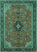 Machine Washable Medallion Turquoise Traditional Area Rugs, wshtr1647turq