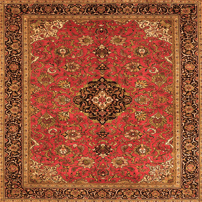 Round Machine Washable Medallion Orange Traditional Area Rugs, wshtr1647org
