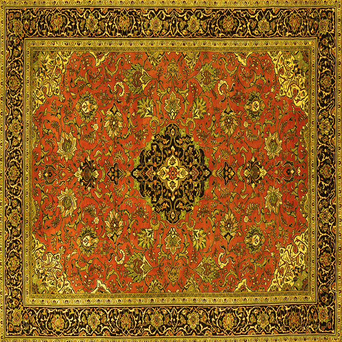 Square Machine Washable Medallion Yellow Traditional Rug, wshtr1647yw