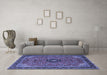 Machine Washable Medallion Blue Traditional Rug in a Living Room, wshtr1647blu