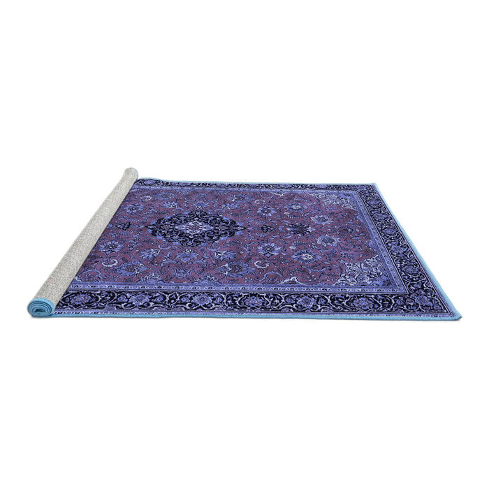 Sideview of Machine Washable Medallion Blue Traditional Rug, wshtr1647blu