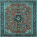 Square Machine Washable Medallion Light Blue Traditional Rug, wshtr1647lblu