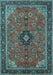 Machine Washable Medallion Light Blue Traditional Rug, wshtr1647lblu