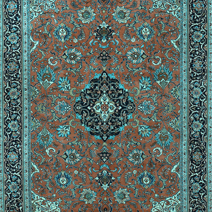 Machine Washable Medallion Light Blue Traditional Rug, wshtr1647lblu