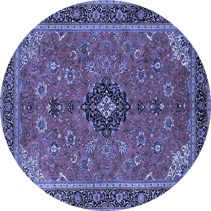 Round Machine Washable Medallion Blue Traditional Rug, wshtr1647blu