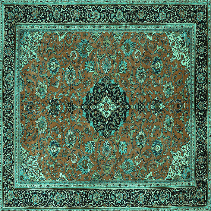 Square Machine Washable Medallion Turquoise Traditional Area Rugs, wshtr1647turq