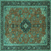 Square Machine Washable Medallion Turquoise Traditional Area Rugs, wshtr1647turq