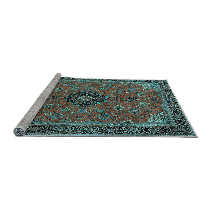 Sideview of Machine Washable Medallion Light Blue Traditional Rug, wshtr1647lblu