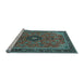 Sideview of Machine Washable Medallion Light Blue Traditional Rug, wshtr1647lblu