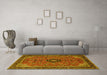 Machine Washable Medallion Yellow Traditional Rug in a Living Room, wshtr1647yw