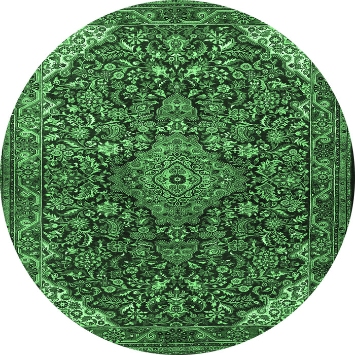 Round Machine Washable Medallion Emerald Green Traditional Area Rugs, wshtr1648emgrn