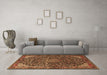 Machine Washable Medallion Brown Traditional Rug in a Living Room,, wshtr1648brn