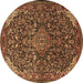 Round Machine Washable Medallion Brown Traditional Rug, wshtr1648brn