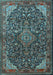 Machine Washable Medallion Light Blue Traditional Rug, wshtr1648lblu