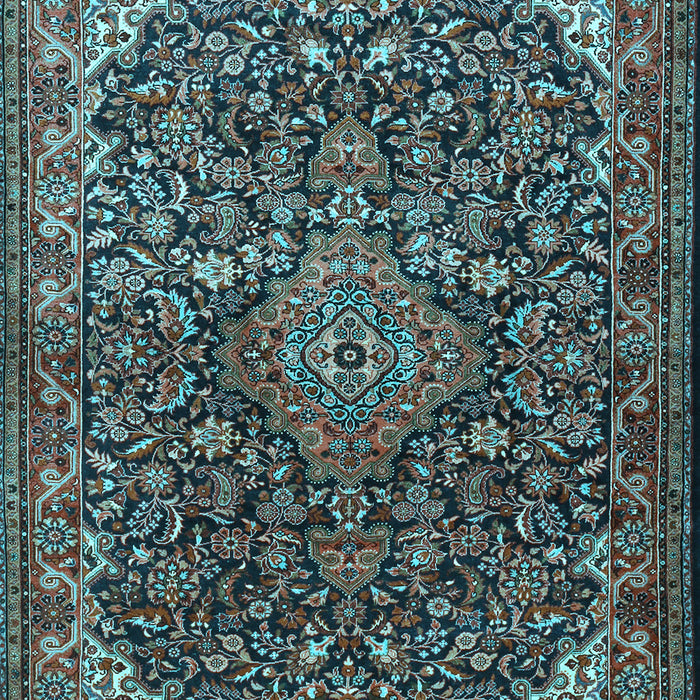 Machine Washable Medallion Light Blue Traditional Rug, wshtr1648lblu