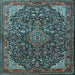 Square Medallion Light Blue Traditional Rug, tr1648lblu