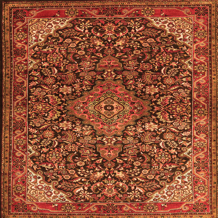 Round Machine Washable Medallion Orange Traditional Area Rugs, wshtr1648org