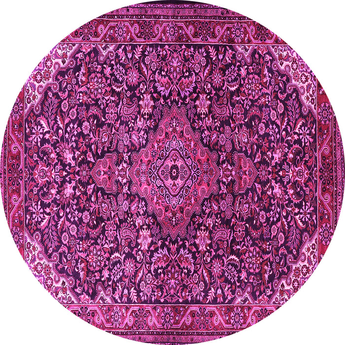 Round Machine Washable Medallion Pink Traditional Rug, wshtr1648pnk