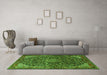 Machine Washable Medallion Green Traditional Area Rugs in a Living Room,, wshtr1648grn