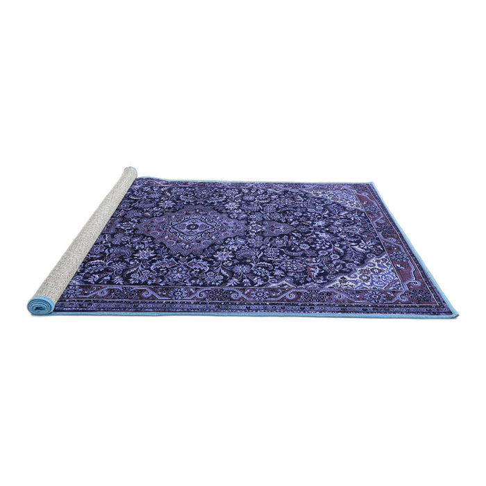 Sideview of Machine Washable Medallion Blue Traditional Rug, wshtr1648blu