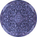 Round Machine Washable Medallion Blue Traditional Rug, wshtr1648blu
