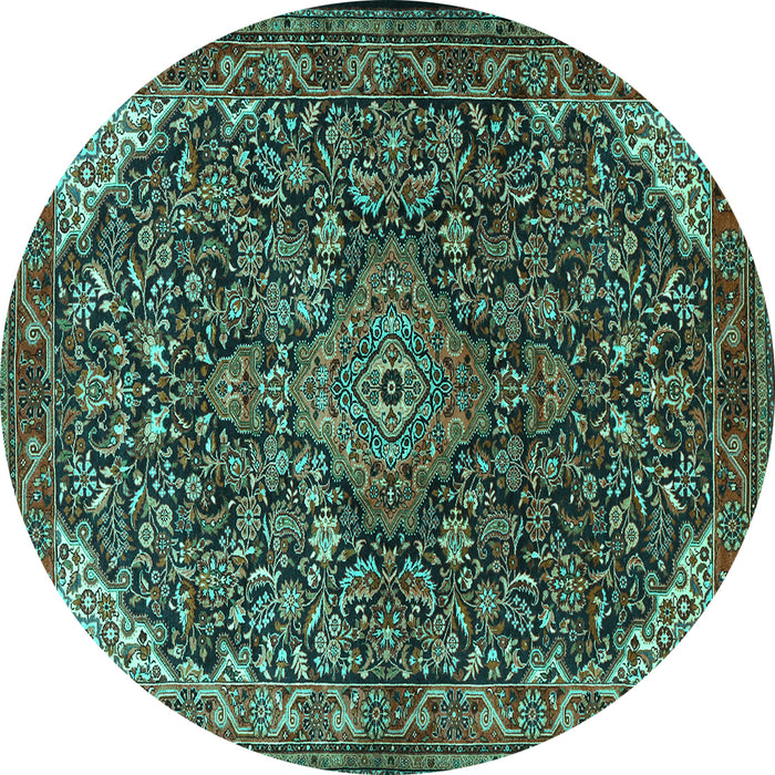 Round Medallion Turquoise Traditional Rug, tr1648turq