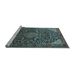 Sideview of Machine Washable Medallion Light Blue Traditional Rug, wshtr1648lblu