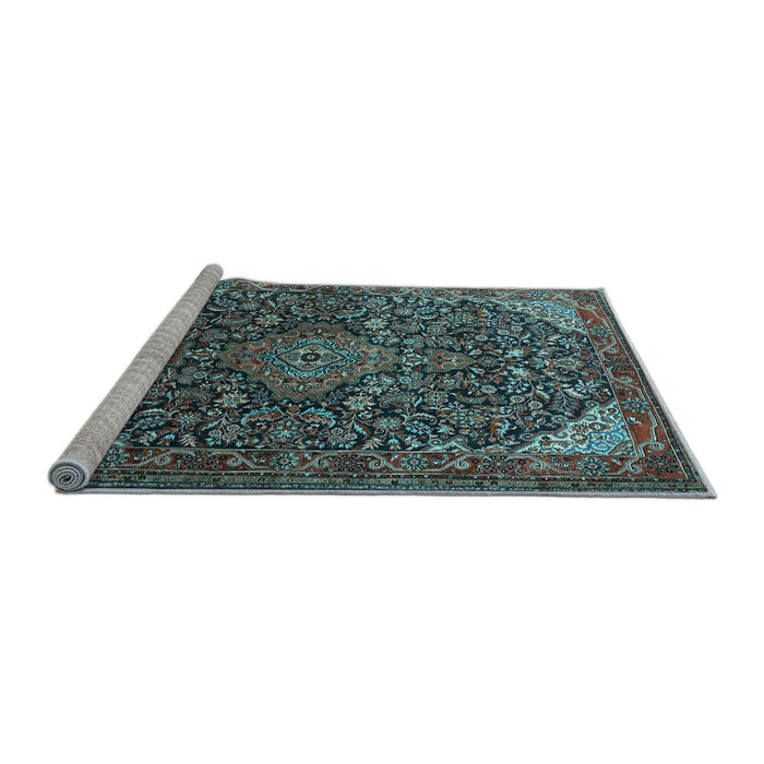 Sideview of Machine Washable Medallion Light Blue Traditional Rug, wshtr1648lblu