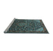 Sideview of Machine Washable Medallion Light Blue Traditional Rug, wshtr1648lblu