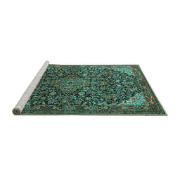 Sideview of Machine Washable Medallion Turquoise Traditional Area Rugs, wshtr1648turq