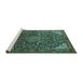 Sideview of Machine Washable Medallion Turquoise Traditional Area Rugs, wshtr1648turq