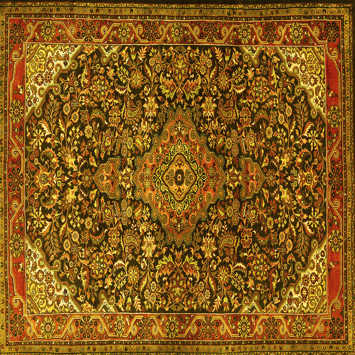 Square Machine Washable Medallion Yellow Traditional Rug, wshtr1648yw