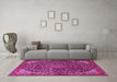 Machine Washable Medallion Pink Traditional Rug in a Living Room, wshtr1648pnk