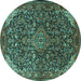 Round Machine Washable Medallion Turquoise Traditional Area Rugs, wshtr1648turq