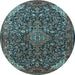 Round Medallion Light Blue Traditional Rug, tr1648lblu