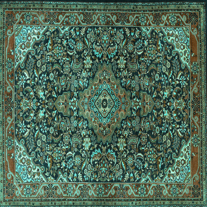 Square Machine Washable Medallion Turquoise Traditional Area Rugs, wshtr1648turq
