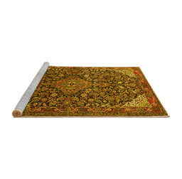 Sideview of Machine Washable Medallion Yellow Traditional Rug, wshtr1648yw