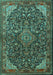 Machine Washable Medallion Turquoise Traditional Area Rugs, wshtr1648turq